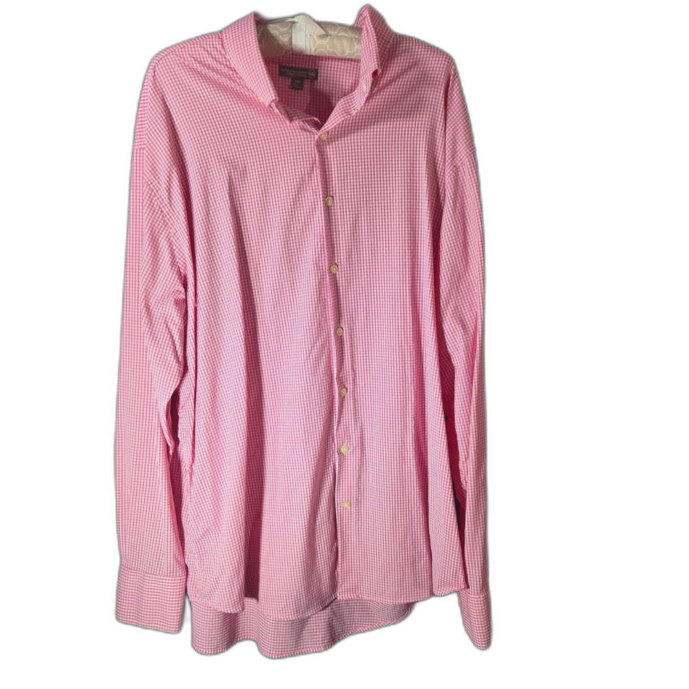 Peter Millar Men's XXL 2X Summer Comfort Long Sleeve Shirt Pink Check